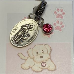 St. Francis medal / pink crystal  pet charm